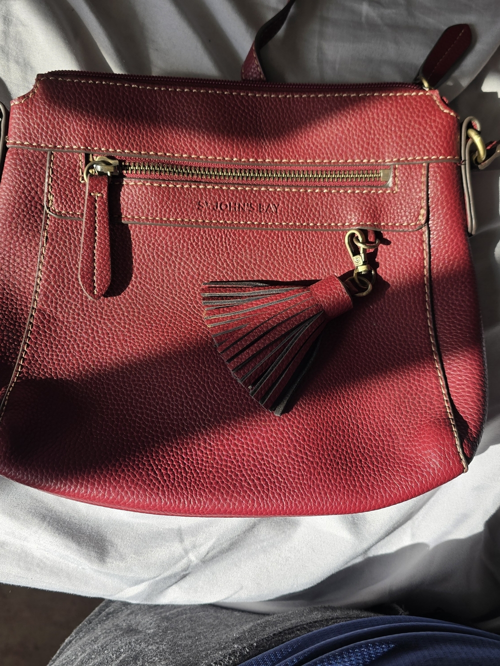 St. John's Bay Red Pebbled Crossbody with Tassel